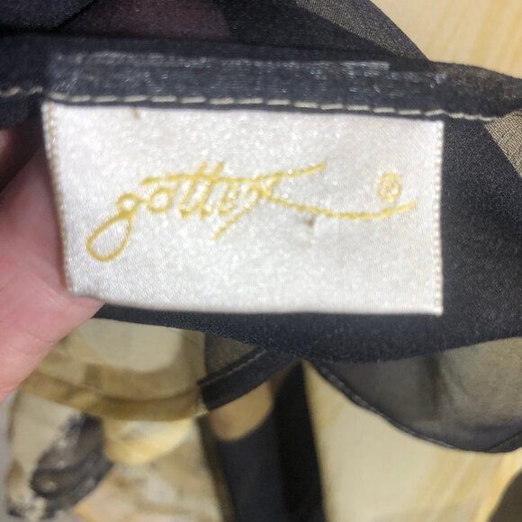 Gottex Sheer Floral Silk Scarf Wrap – Neutral Gold & Black - Picture 8 of 13